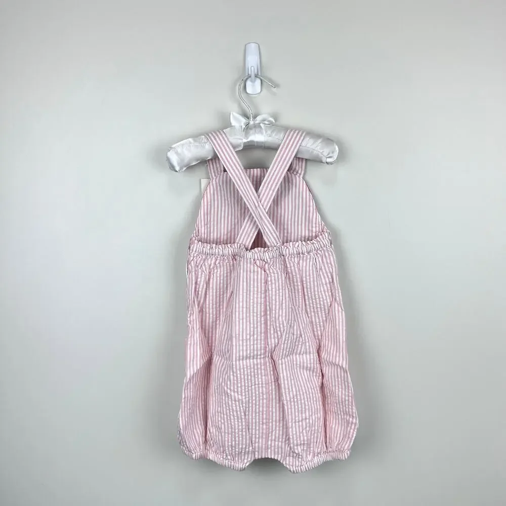 Mini Boden Appliqué Whale Woven Romper Ivory/Pink Ticking Whale 2-3 NWT